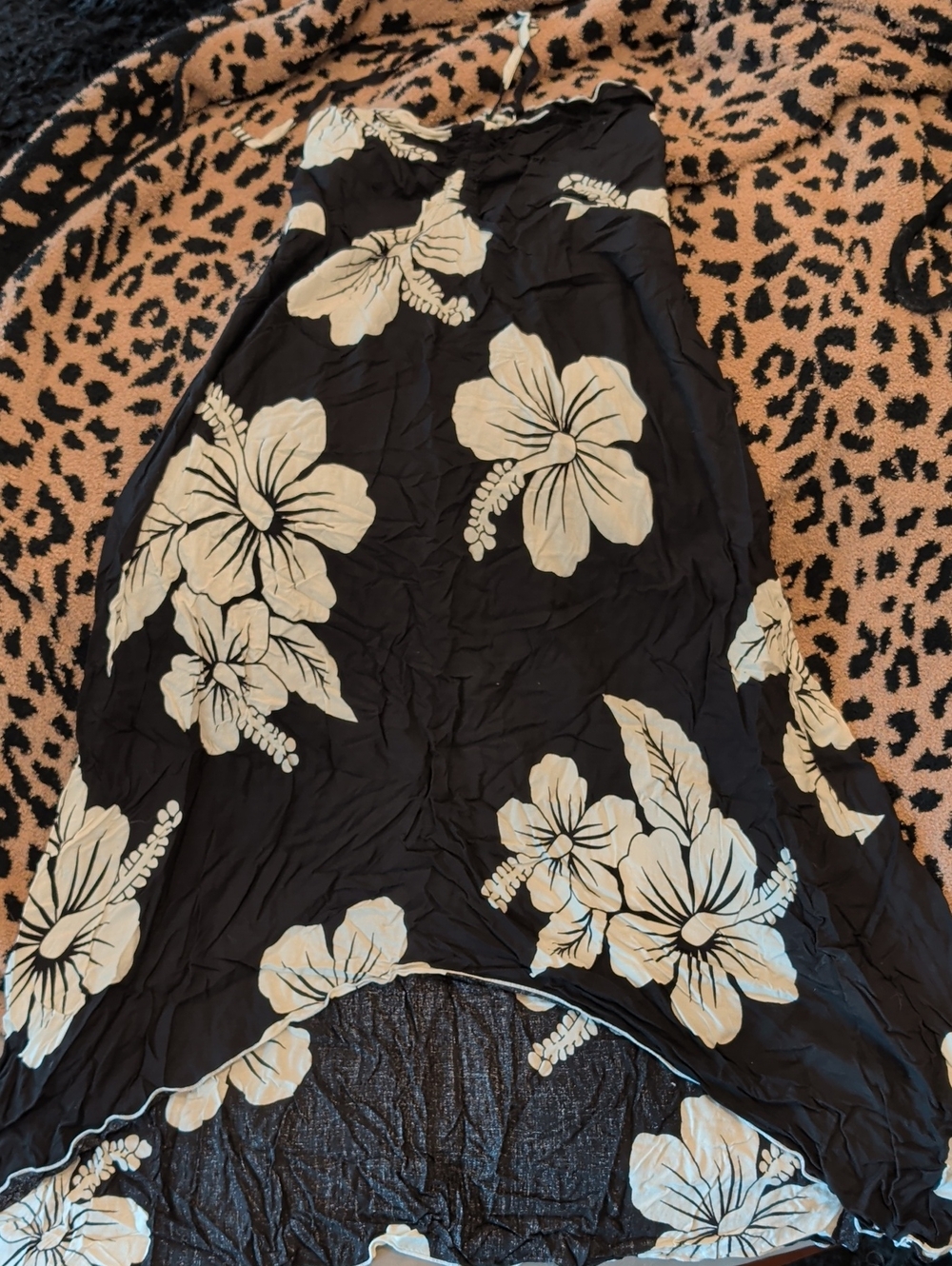 Black Floral High-Low Maxi Skirt